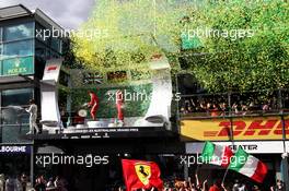 The podium (L to R): Lewis Hamilton (GBR) Mercedes AMG F1, second; Sebastian Vettel (GER) Ferrari, race winner; Kimi Raikkonen (FIN) Ferrari, third. 25.03.2018. Formula 1 World Championship, Rd 1, Australian Grand Prix, Albert Park, Melbourne, Australia, Race Day.