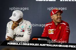 (L to R): Lewis Hamilton (GBR) Mercedes AMG F1 and race winner Sebastian Vettel (GER) Ferrari in the post race FIA Press Conference. 25.03.2018. Formula 1 World Championship, Rd 1, Australian Grand Prix, Albert Park, Melbourne, Australia, Race Day.