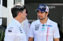 (L to R): Andy Stevenson (GBR) Sahara Force India F1 Team Manager with Sergio Perez (MEX) Sahara Force India F1. 25.03.2018. Formula 1 World Championship, Rd 1, Australian Grand Prix, Albert Park, Melbourne, Australia, Race Day.