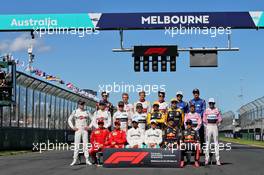 The drivers' start of season group photograph. 25.03.2018. Formula 1 World Championship, Rd 1, Australian Grand Prix, Albert Park, Melbourne, Australia, Race Day.