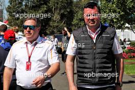 (L to R): Zak Brown (USA) McLaren Executive Director with Eric Boullier (FRA) McLaren Racing Director. 22.03.2018. Formula 1 World Championship, Rd 1, Australian Grand Prix, Albert Park, Melbourne, Australia, Preparation Day.