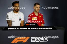 (L to R): Lewis Hamilton (GBR) Mercedes AMG F1 and Sebastian Vettel (GER) Ferrari in the FIA Press Conference. 22.03.2018. Formula 1 World Championship, Rd 1, Australian Grand Prix, Albert Park, Melbourne, Australia, Preparation Day.