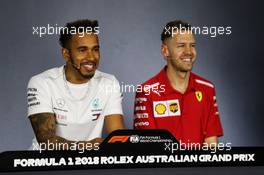 (L to R): Lewis Hamilton (GBR) Mercedes AMG F1 and Sebastian Vettel (GER) Ferrari in the FIA Press Conference. 22.03.2018. Formula 1 World Championship, Rd 1, Australian Grand Prix, Albert Park, Melbourne, Australia, Preparation Day.