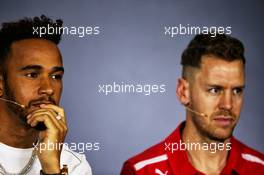 (L to R): Lewis Hamilton (GBR) Mercedes AMG F1 and Sebastian Vettel (GER) Ferrari in the FIA Press Conference. 22.03.2018. Formula 1 World Championship, Rd 1, Australian Grand Prix, Albert Park, Melbourne, Australia, Preparation Day.