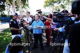 Sergio Perez (MEX) Sahara Force India F1 with the media. 21.03.2018. Formula 1 World Championship, Rd 1, Australian Grand Prix, Albert Park, Melbourne, Australia, Preparation Day.