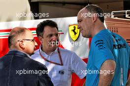 Luca Colajanni (ITA) Formula One Senior Communications Officer (Left) with Nicholas Tombazis (GRE) FIA Head of Single-Seater Technical Matters (Centre). 21.03.2018. Formula 1 World Championship, Rd 1, Australian Grand Prix, Albert Park, Melbourne, Australia, Preparation Day.