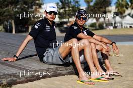 (L to R): Esteban Ocon (FRA) Sahara Force India F1 Team and Sergio Perez (MEX) Sahara Force India F1 - Havaianas. 21.03.2018. Formula 1 World Championship, Rd 1, Australian Grand Prix, Albert Park, Melbourne, Australia, Preparation Day.