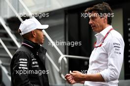 Lewis Hamilton (GBR) Mercedes AMG F1 with Toto Wolff (GER) Mercedes AMG F1 Shareholder and Executive Director. 29.06.2018. Formula 1 World Championship, Rd 9, Austrian Grand Prix, Spielberg, Austria, Practice Day.