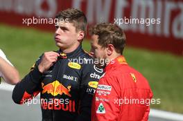 1st place Max Verstappen (NLD) Red Bull Racing RB14 and Sebastian Vettel (GER) Ferrari SF71H. 01.07.2018. Formula 1 World Championship, Rd 9, Austrian Grand Prix, Spielberg, Austria, Race Day.