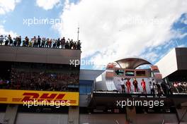 The podium (L to R): Kimi Raikkonen (FIN) Ferrari, second; Max Verstappen (NLD) Red Bull Racing, race winner; Sebastian Vettel (GER) Ferrari, third. 01.07.2018. Formula 1 World Championship, Rd 9, Austrian Grand Prix, Spielberg, Austria, Race Day.