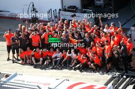 Romain Grosjean (FRA) Haas F1 Team VF-18 and Kevin Magnussen (DEN) Haas VF-18 celebrate with the team for 4 and 5th place. 01.07.2018. Formula 1 World Championship, Rd 9, Austrian Grand Prix, Spielberg, Austria, Race Day.