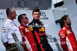 The podium (L to R): Jonathan Wheatley (GBR) Red Bull Racing Team Manager; Kimi Raikkonen (FIN) Ferrari, second; Max Verstappen (NLD) Red Bull Racing, race winner; Sebastian Vettel (GER) Ferrari, third. 01.07.2018. Formula 1 World Championship, Rd 9, Austrian Grand Prix, Spielberg, Austria, Race Day.
