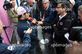 Sergio Perez (MEX) Sahara Force India F1 with the media. 28.06.2018. Formula 1 World Championship, Rd 9, Austrian Grand Prix, Spielberg, Austria, Preparation Day.
