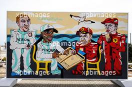F1 drivers murals - (L to R): Valtteri Bottas (FIN) Mercedes AMG F1; Lewis Hamilton (GBR) Mercedes AMG F1; Sebastian Vettel (GER) Ferrari; Kimi Raikkonen (FIN) Ferrari. 27.04.2018. Formula 1 World Championship, Rd 4, Azerbaijan Grand Prix, Baku Street Circuit, Azerbaijan, Practice Day.