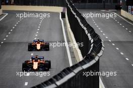 Fernando Alonso (ESP) McLaren MCL33 leads team mate Stoffel Vandoorne (BEL) McLaren MCL33. 27.04.2018. Formula 1 World Championship, Rd 4, Azerbaijan Grand Prix, Baku Street Circuit, Azerbaijan, Practice Day.