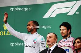 Race winner Lewis Hamilton (GBR) Mercedes AMG F1 celebrates on the podium. 29.04.2018. Formula 1 World Championship, Rd 4, Azerbaijan Grand Prix, Baku Street Circuit, Azerbaijan, Race Day.
