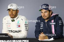 Lewis Hamilton (GBR) Mercedes AMG F1  and Sergio Perez (MEX) Sahara Force India F1   29.04.2018. Formula 1 World Championship, Rd 4, Azerbaijan Grand Prix, Baku Street Circuit, Azerbaijan, Race Day.