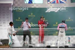 Lewis Hamilton (GBR) Mercedes AMG F1 W09 with Kimi Raikkonen (FIN) Ferrari SF71H and Sergio Perez (MEX) Sahara Force India F1 VJM11. 29.04.2018. Formula 1 World Championship,  29.04.2018. Formula 1 World Championship, Rd 4, Azerbaijan Grand Prix, Baku Street Circuit, Azerbaijan, Race Day.