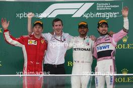 1st place for Lewis Hamilton (GBR) Mercedes AMG F1 W09, 2nd for Kimi Raikkonen (FIN) Ferrari SF71H and 3rd place for Sergio Perez (MEX) Sahara Force India F1 VJM11. 29.04.2018. Formula 1 World Championship, Rd 4, Azerbaijan Grand Prix, Baku Street Circuit, Azerbaijan, Race Day.