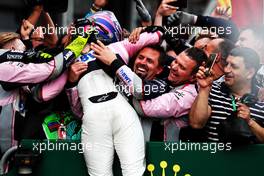 Sergio Perez (MEX) Sahara Force India F1 celebrates his third position with the team in parc ferme. 29.04.2018. Formula 1 World Championship, Rd 4, Azerbaijan Grand Prix, Baku Street Circuit, Azerbaijan, Race Day.