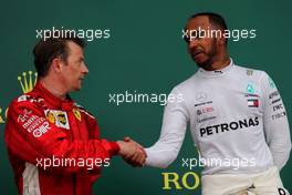 (L to R): Kimi Raikkonen (FIN) Ferrari celebrates with race winner Lewis Hamilton (GBR) Mercedes AMG F1 on the podium. 29.04.2018. Formula 1 World Championship, Rd 4, Azerbaijan Grand Prix, Baku Street Circuit, Azerbaijan, Race Day.