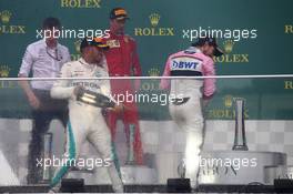 Lewis Hamilton (GBR) Mercedes AMG F1 W09 with Kimi Raikkonen (FIN) Ferrari SF71H and Sergio Perez (MEX) Sahara Force India F1 VJM11. 29.04.2018. Formula 1 World Championship,  29.04.2018. Formula 1 World Championship, Rd 4, Azerbaijan Grand Prix, Baku Street Circuit, Azerbaijan, Race Day.
