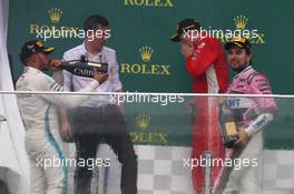 Lewis Hamilton (GBR) Mercedes AMG F1 W09 with Kimi Raikkonen (FIN) Ferrari SF71H and Sergio Perez (MEX) Sahara Force India F1 VJM11. 29.04.2018. Formula 1 World Championship,  29.04.2018. Formula 1 World Championship, Rd 4, Azerbaijan Grand Prix, Baku Street Circuit, Azerbaijan, Race Day.