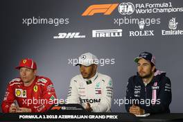 Kimi Raikkonen (FIN) Scuderia Ferrari, Lewis Hamilton (GBR) Mercedes AMG F1  and Sergio Perez (MEX) Sahara Force India F1   29.04.2018. Formula 1 World Championship, Rd 4, Azerbaijan Grand Prix, Baku Street Circuit, Azerbaijan, Race Day.