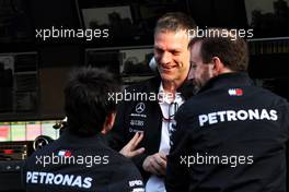 (L to R): Toto Wolff (GER) Mercedes AMG F1 Shareholder and Executive Director with James Allison (GBR) Mercedes AMG F1 Technical Director and Bradley Lord (GBR) Mercedes AMG F1 Communications Manager. 28.04.2018. Formula 1 World Championship, Rd 4, Azerbaijan Grand Prix, Baku Street Circuit, Azerbaijan, Qualifying Day.