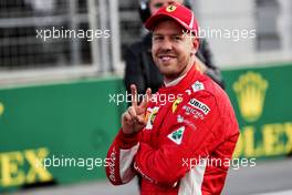 Sebastian Vettel (GER) Ferrari celebrates his pole position in qualifying parc ferme. 28.04.2018. Formula 1 World Championship, Rd 4, Azerbaijan Grand Prix, Baku Street Circuit, Azerbaijan, Qualifying Day.