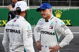 (L to R): Lewis Hamilton (GBR) Mercedes AMG F1 with team mate Valtteri Bottas (FIN) Mercedes AMG F1 in qualifying parc ferme. 28.04.2018. Formula 1 World Championship, Rd 4, Azerbaijan Grand Prix, Baku Street Circuit, Azerbaijan, Qualifying Day.