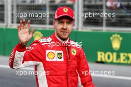 Sebastian Vettel (GER) Ferrari Celebrates his Pole position in qualifying Parc ferme. 28.04.2018. Formula 1 World Championship, Rd 4, Azerbaijan Grand Prix, Baku Street Circuit, Azerbaijan, Qualifying Day.