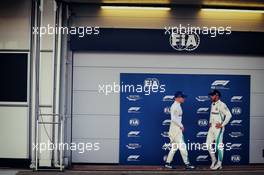 (L to R): Valtteri Bottas (FIN) Mercedes AMG F1 and team mate Lewis Hamilton (GBR) Mercedes AMG F1 in qualifying parc ferme. 28.04.2018. Formula 1 World Championship, Rd 4, Azerbaijan Grand Prix, Baku Street Circuit, Azerbaijan, Qualifying Day.