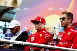 (L to R): Lewis Hamilton (GBR) Mercedes AMG F1; Kimi Raikkonen (FIN) Ferrari; and Sebastian Vettel (GER) Ferrari, on the drivers parade. 29.04.2018. Formula 1 World Championship, Rd 4, Azerbaijan Grand Prix, Baku Street Circuit, Azerbaijan, Race Day.