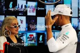 (L to R): Christina Aguilera (USA) Singer with Lewis Hamilton (GBR) Mercedes AMG F1. 29.04.2018. Formula 1 World Championship, Rd 4, Azerbaijan Grand Prix, Baku Street Circuit, Azerbaijan, Race Day.
