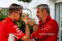 (L to R): Sebastian Vettel (GER) Ferrari with Maurizio Arrivabene (ITA) Ferrari Team Principal. 26.04.2018. Formula 1 World Championship, Rd 4, Azerbaijan Grand Prix, Baku Street Circuit, Azerbaijan, Preparation Day.