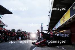 Romain Grosjean (FRA) Haas F1 Team and Kevin Magnussen (DEN) Haas F1 Team reveal the Haas VF-18. 26.02.2018. Formula One Testing, Day One, Barcelona, Spain. Monday.