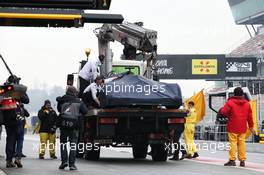 The Sauber C37 of Marcus Ericsson (SWE) Sauber F1 Team is recovered back to the pits on the back of a truck. 01.03.2018. Formula One Testing, Day Four, Barcelona, Spain. Thursday.