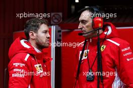 Sebastian Vettel (GER) Ferrari with Riccardo Adami (ITA) Ferrari Race Engineer. 27.02.2018. Formula One Testing, Day Two, Barcelona, Spain. Tuesday.