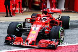 Sebastian Vettel (GER) Ferrari SF71H leaves the pits. 27.02.2018. Formula One Testing, Day Two, Barcelona, Spain. Tuesday.