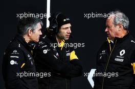 (L to R): Nick Chester (GBR) Renault Sport F1 Team Chassis Technical Director with Ciaron Pilbeam (GBR) Renault Sport F1 Team Chief Race Engineer and Jerome Stoll (FRA) Renault Sport F1 President. 27.02.2018. Formula One Testing, Day Two, Barcelona, Spain. Tuesday.