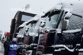 Red Bull Racing trucks with snow. 28.02.2018. Formula One Testing, Day Three, Barcelona, Spain. Wednesday.