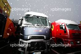 Red Bull Racing truck with snow. 28.02.2018. Formula One Testing, Day Three, Barcelona, Spain. Wednesday.