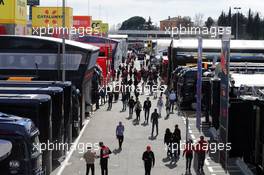 People in the paddock. 09.03.2018. Formula One Testing, Day Four, Barcelona, Spain. Friday.