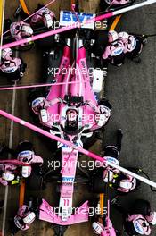 Sergio Perez (MEX) Sahara Force India F1 VJM11 practices a pit stop. 08.03.2018. Formula One Testing, Day Three, Barcelona, Spain. Thursday.