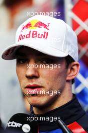 Pierre Gasly (FRA) Scuderia Toro Rosso with the media. 08.03.2018. Formula One Testing, Day Three, Barcelona, Spain. Thursday.