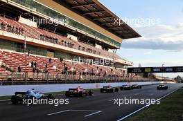 Cars line up to practice a start at the end of the day's running. 06.03.2018. Formula One Testing, Day One, Barcelona, Spain. Tuesday.