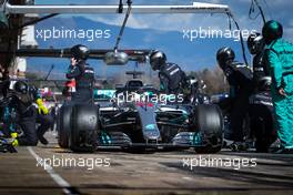 Lewis Hamilton (GBR) Mercedes AMG F1 W09 practices a pit stop. 07.03.2018. Formula One Testing, Day Two, Barcelona, Spain. Wednesday.