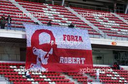 A large banner for Robert Kubica (POL) Williams Reserve and Development Driver in the grandstand. 07.03.2018. Formula One Testing, Day Two, Barcelona, Spain. Wednesday.
