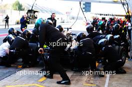 Lewis Hamilton (GBR) Mercedes AMG F1 W09 practices a pit stop. 07.03.2018. Formula One Testing, Day Two, Barcelona, Spain. Wednesday.